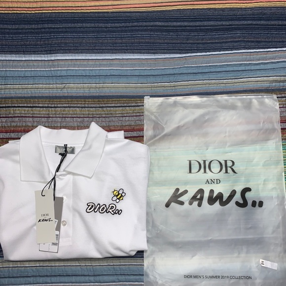 DIOR X KAWS White Bumble Bee Cotton Polo Shirt XL - Picture 1 of 5